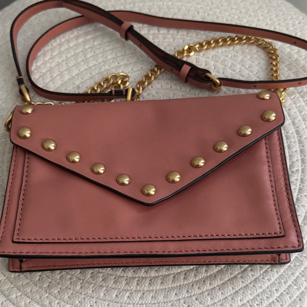 Rebecca Minkoff Pink and Gold Studded Wallet Crossbody Bag with dust bag